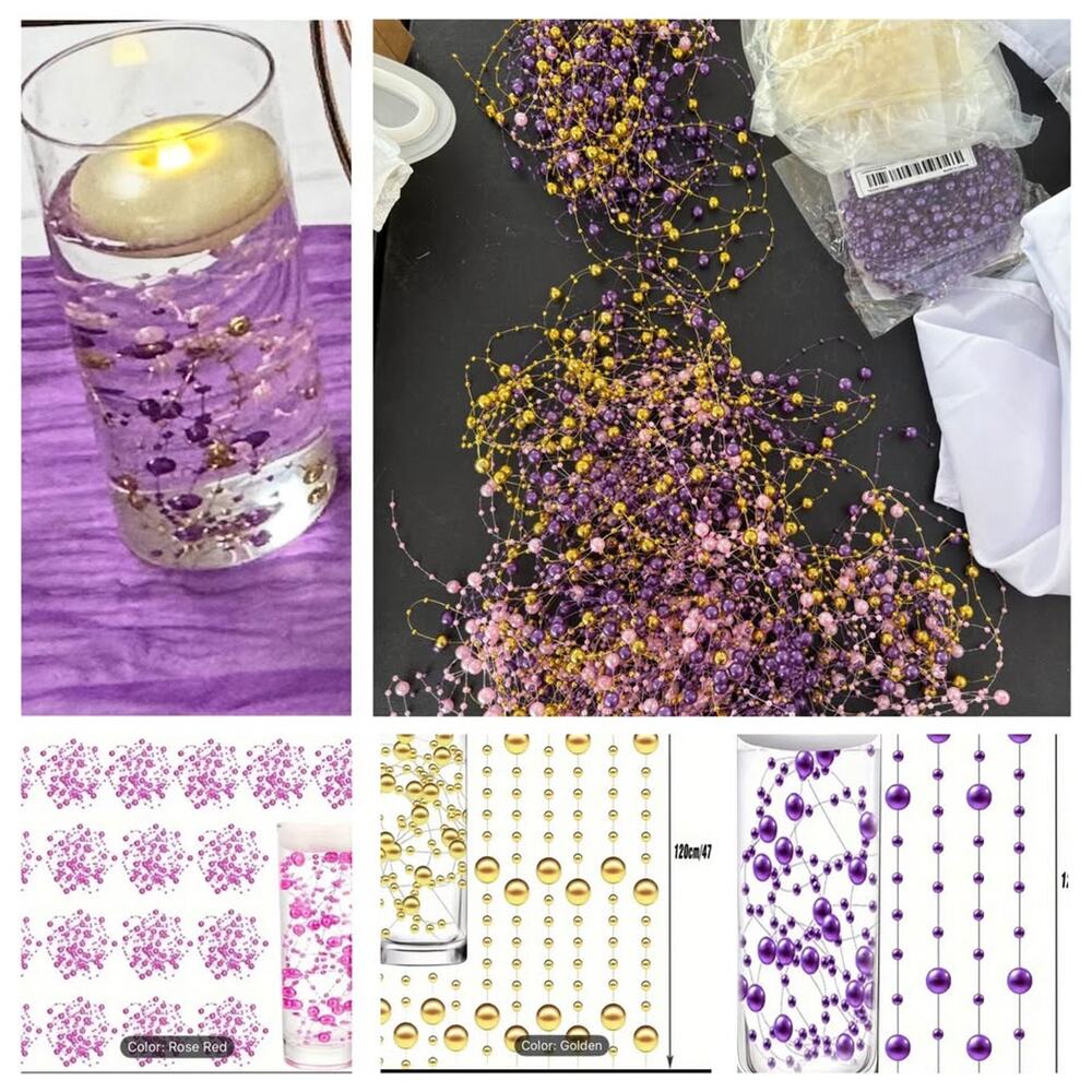 Floating beads pink, purple, gold